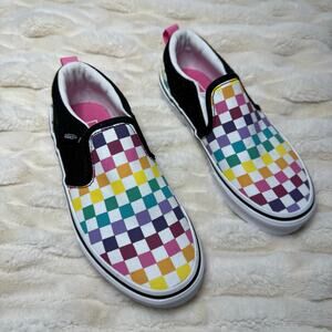 Vans Missy Girls Rainbow Checkered Slip On Shoes Size 2